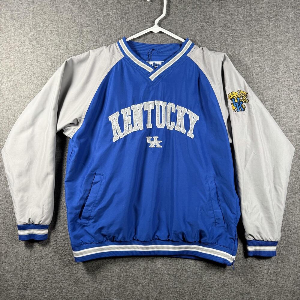 Kentucky Wildcats Pullover Jacket Mens Medium Blue NCAA Basketball Cat Bird Seat